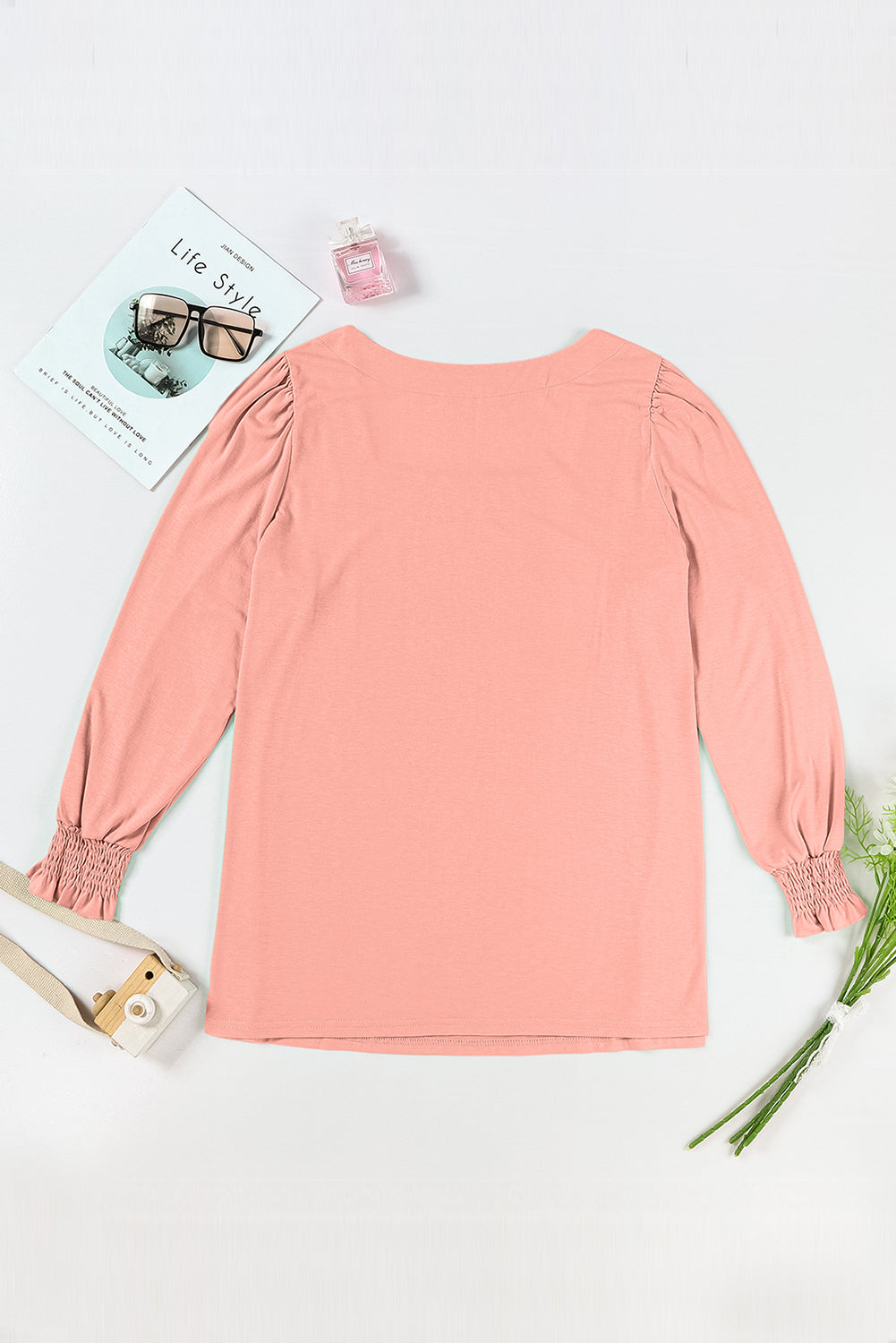 Pink Plus Size Square Neck Flounced Sleeve Top