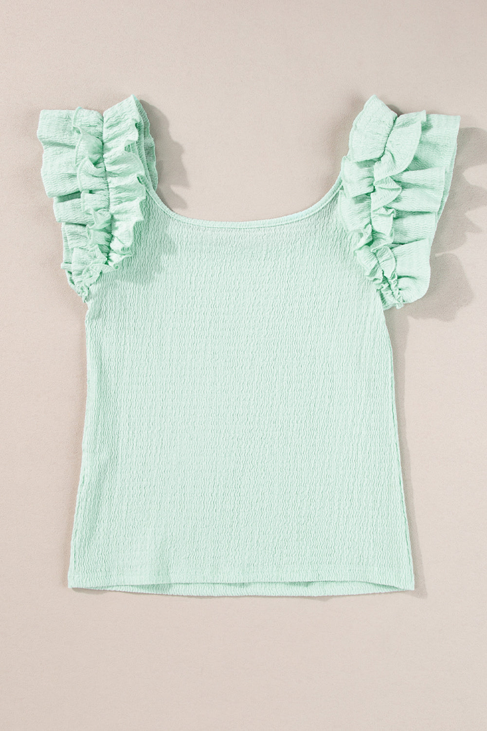 Clearly Aqua Ruffle Strap Crinkle Textured Tank Top