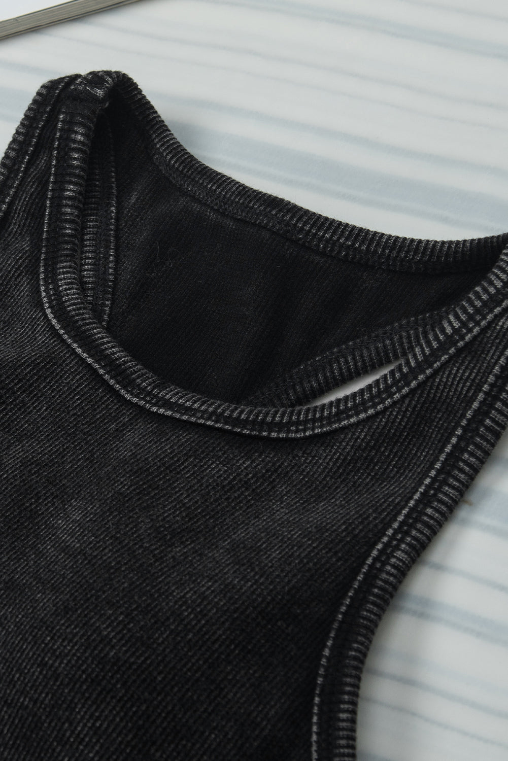 Black Ribbed Mineral Wash Racerback Cropped Tank Top