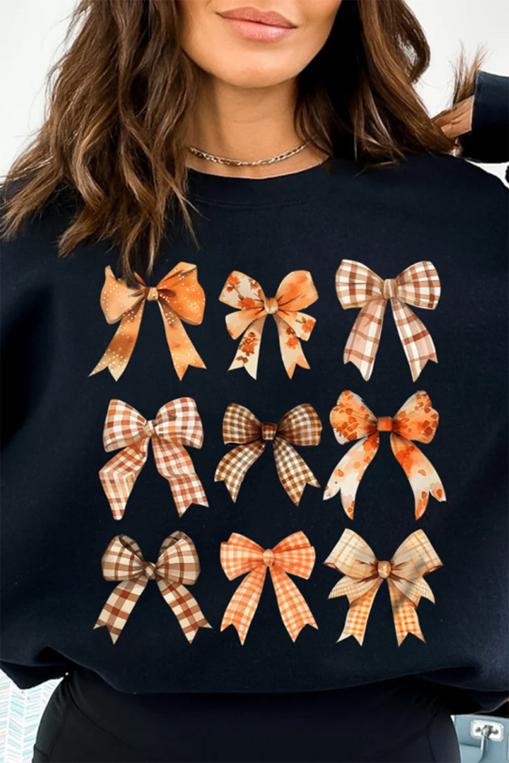 Black Thanksgiving Spice Bowknot Graphic Sweatshirt