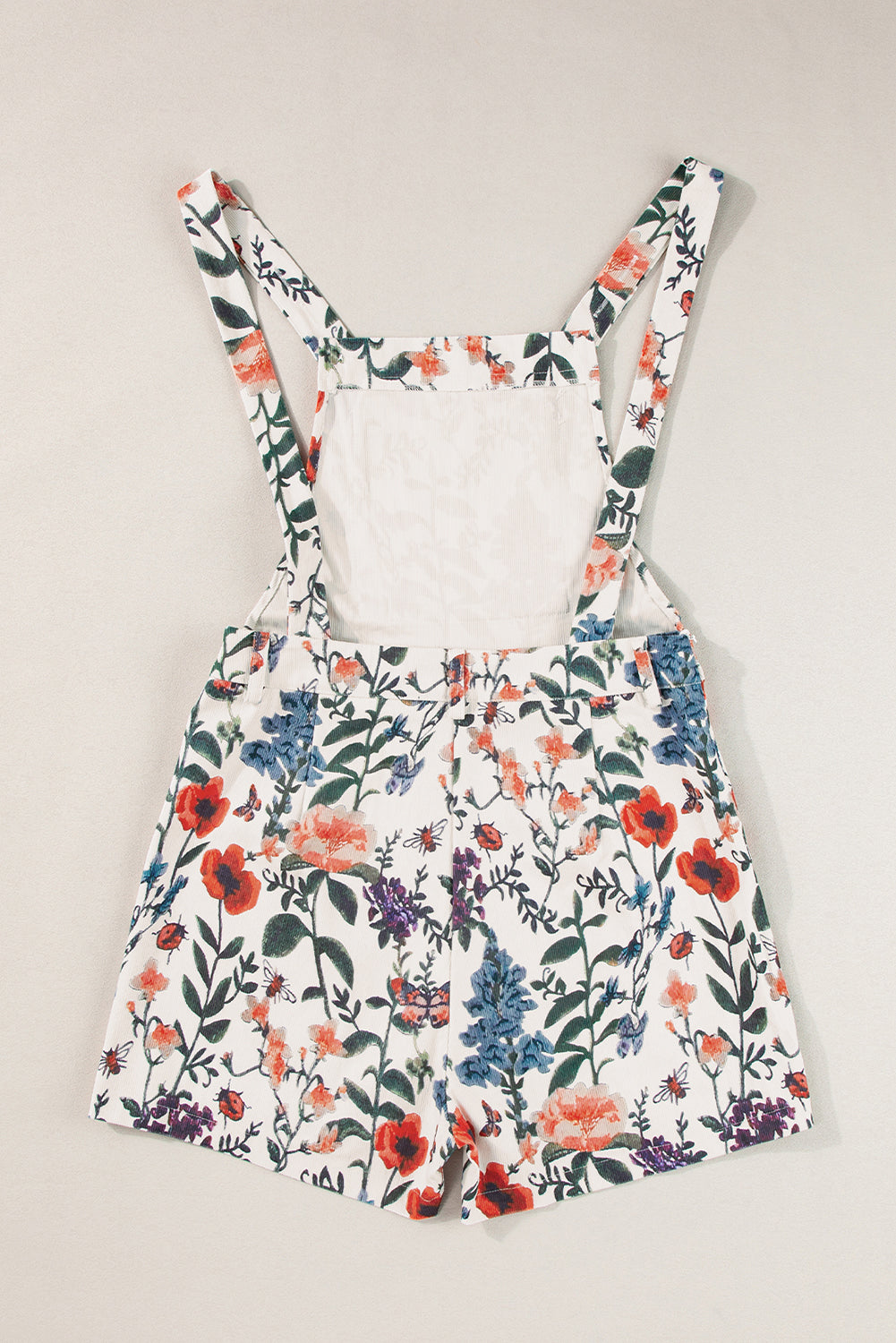 Beige Floral Print Bib Open Back Romper