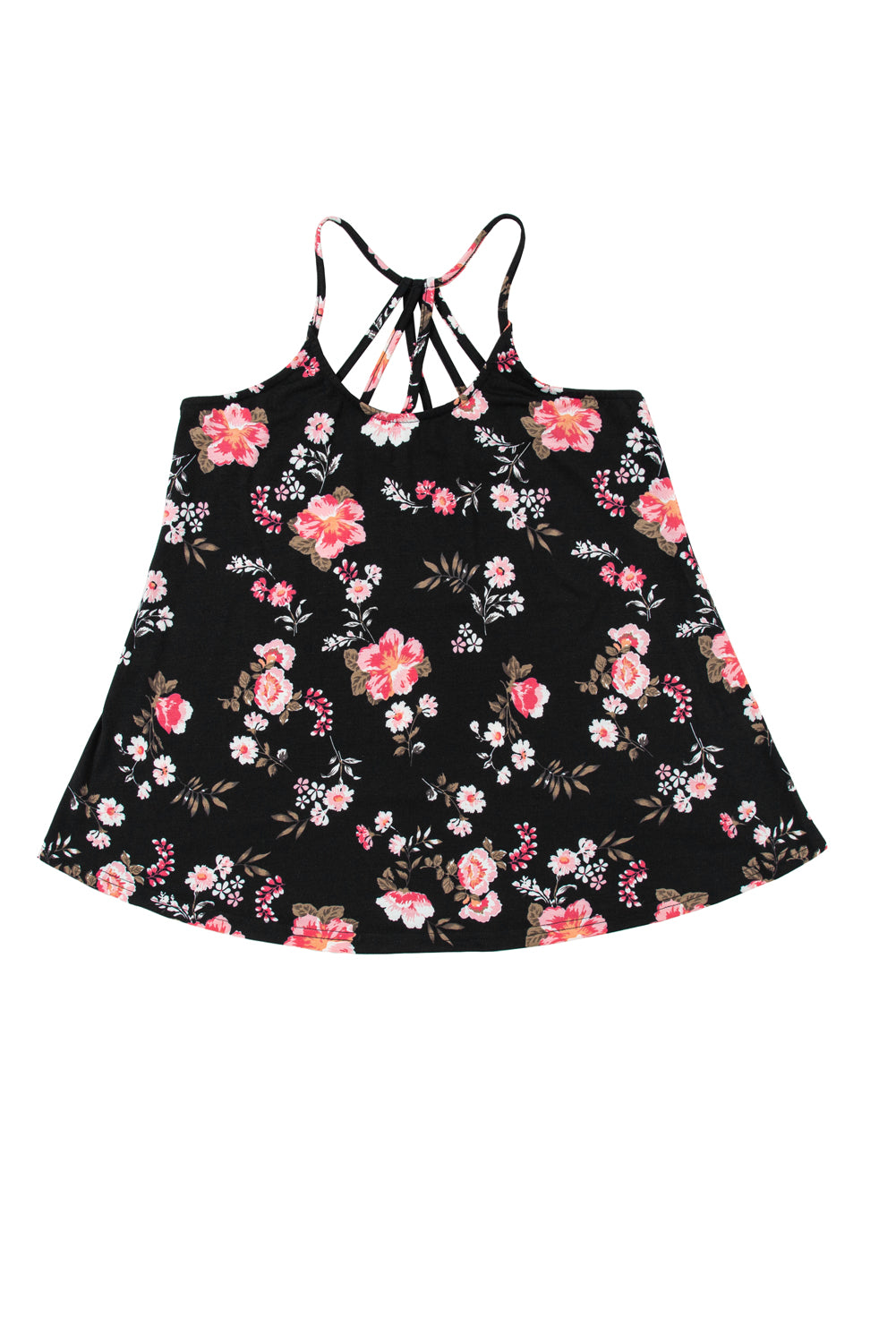 Black Floral Spaghetti Straps Strappy Back Tank Top