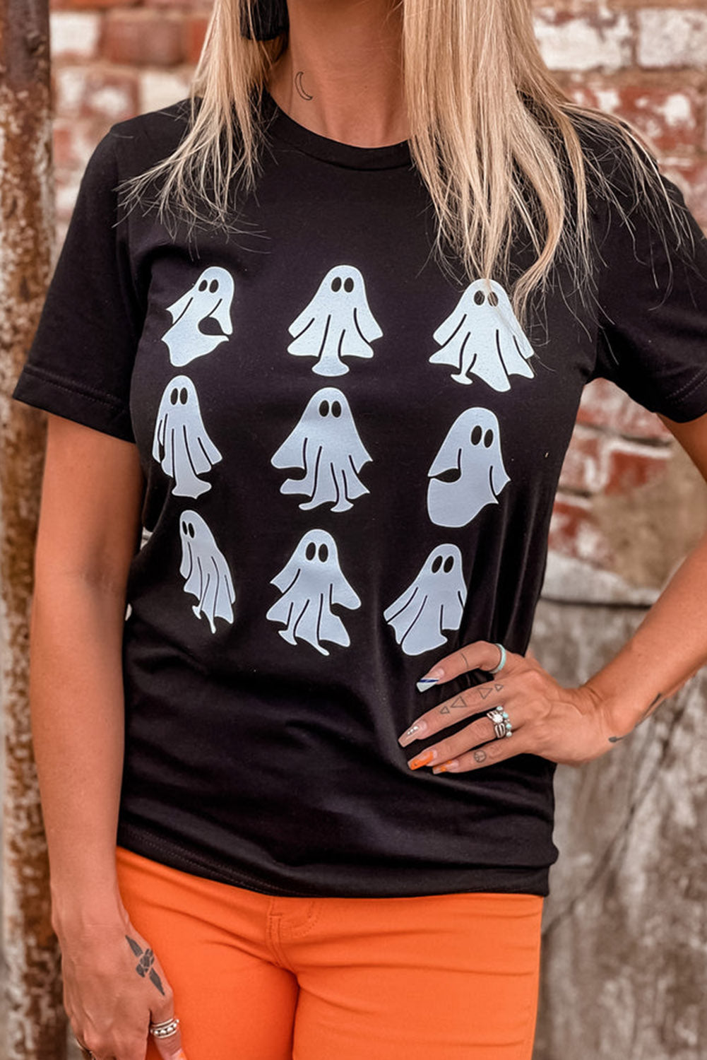 Black Halloween Ghost Graphic Tee