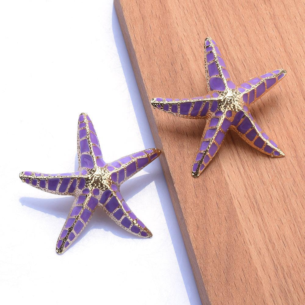 Alloy Purple Starfish All-match Mediterranean Style Pentagram Stud Earrings