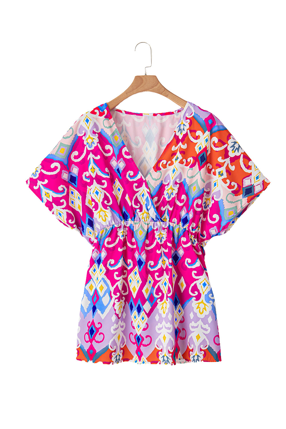 Multicolour Dreamy Print Wrap V Neck Plus Babydoll Blouse