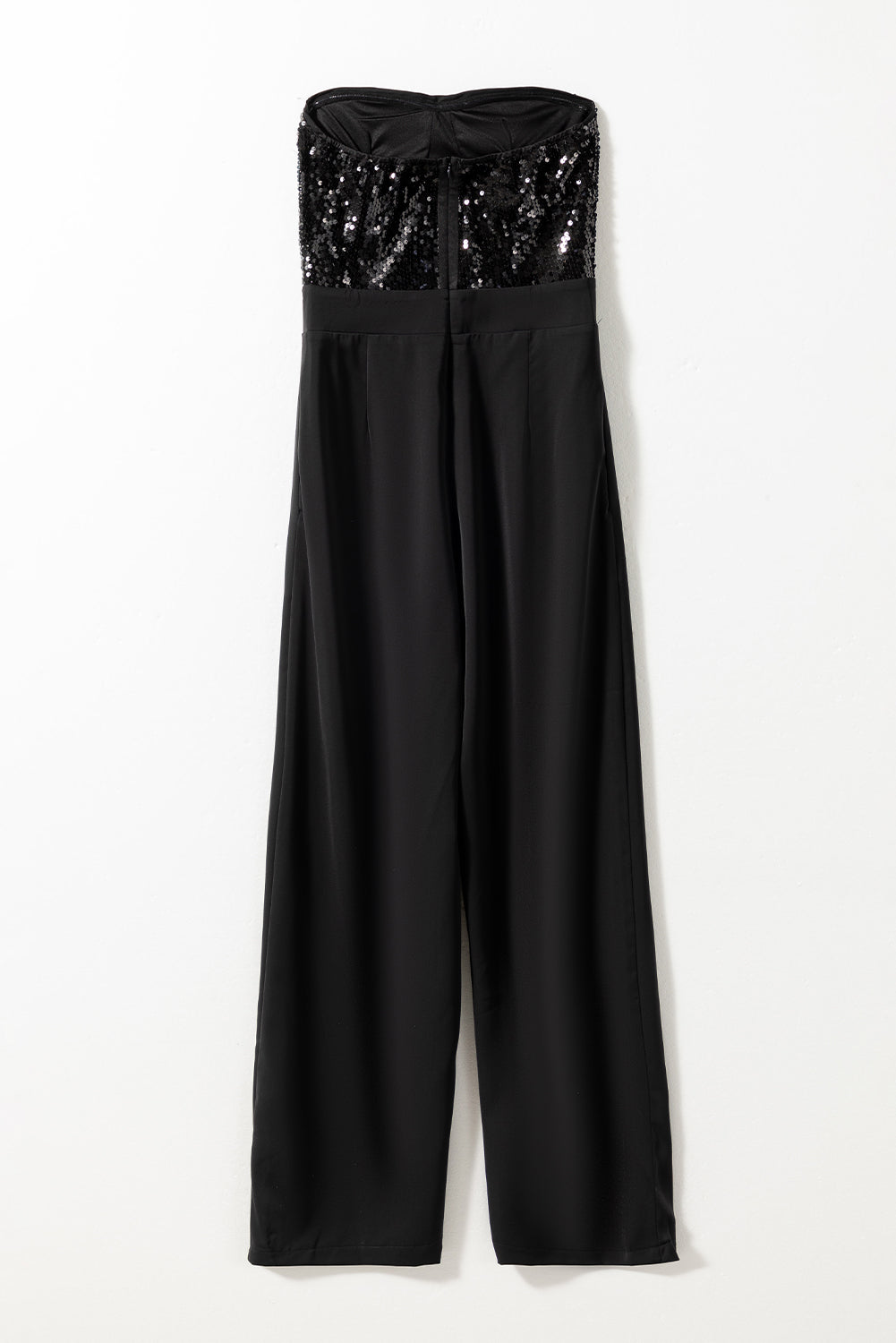 Black Sequin Tube Top Wide Leg Jumpsuit