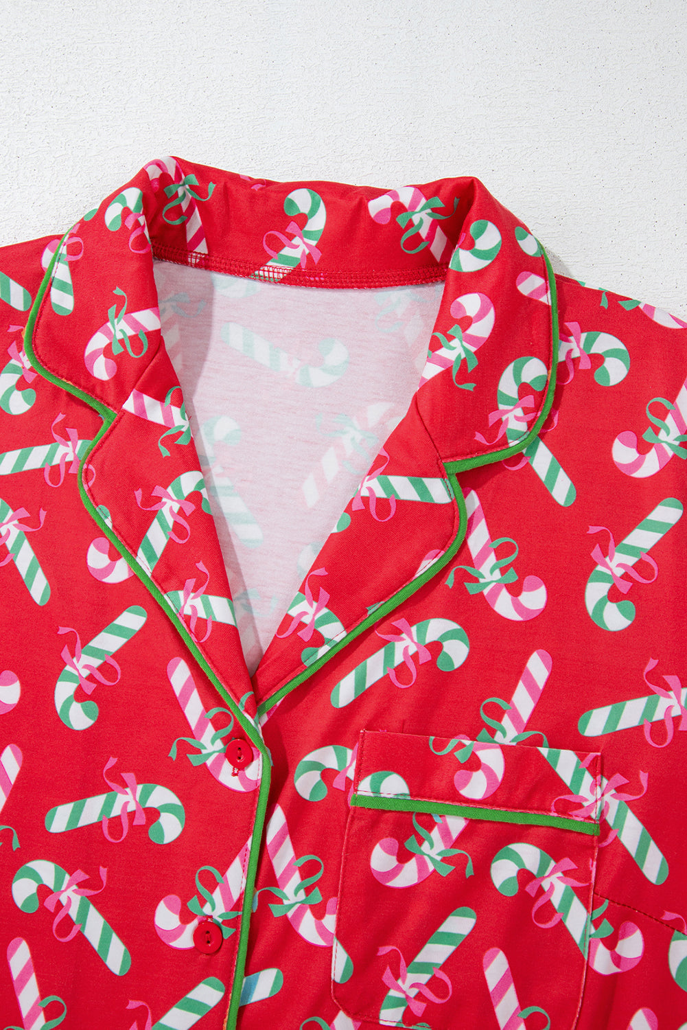 Red Christmas Candy Cane Print Pocketed Knotted Pajama Set