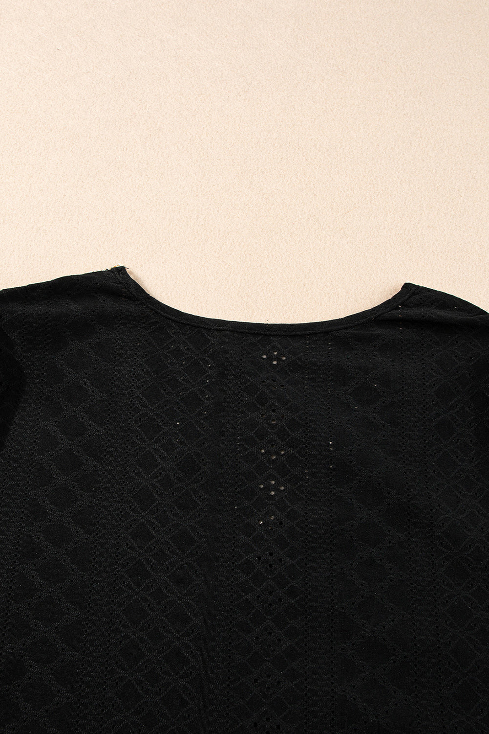 Black Guipure V Neck Plus Size Eyelet Embroidered Top