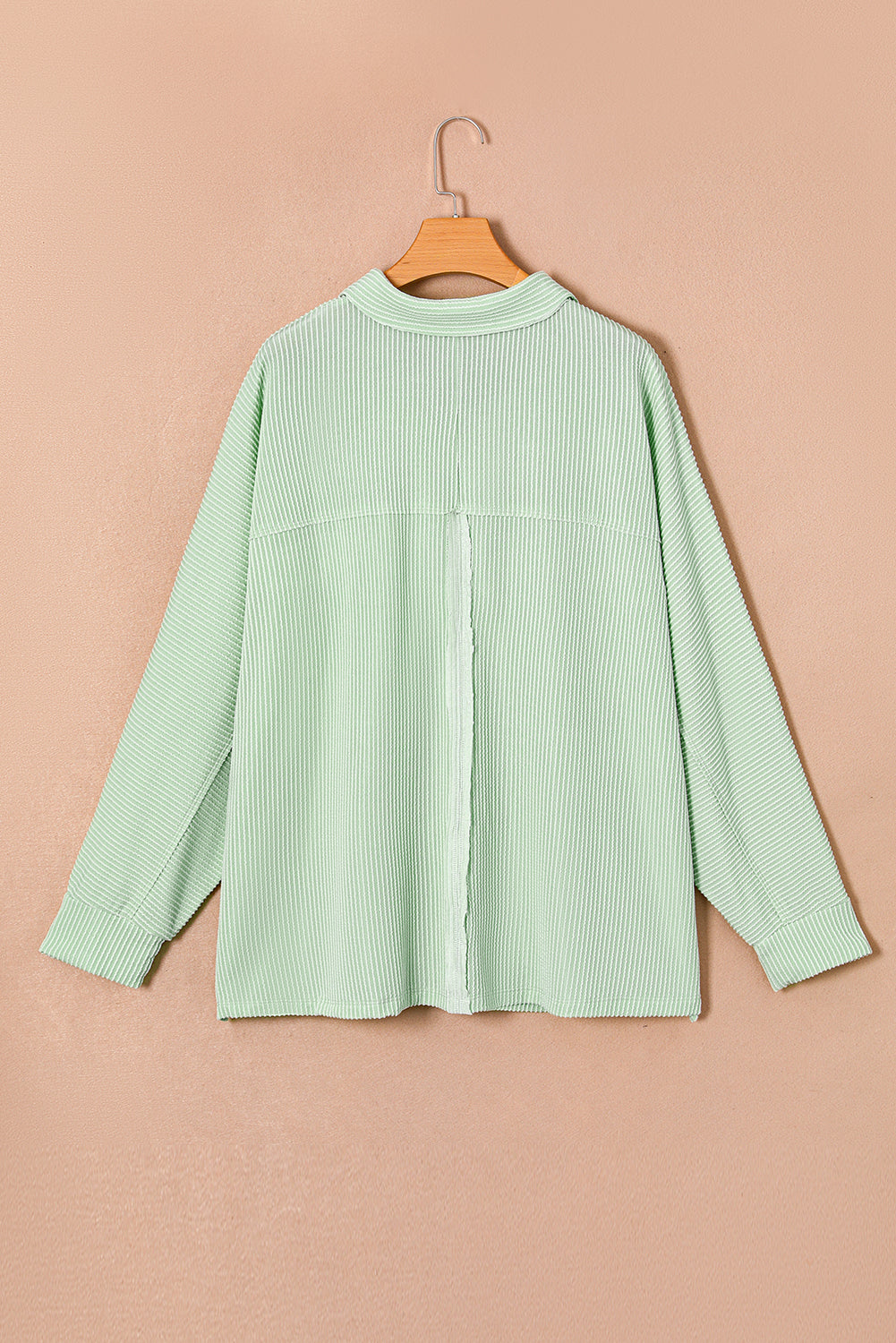 Green Plus Size Ribbed Pocketed Long Sleeve Henley Top