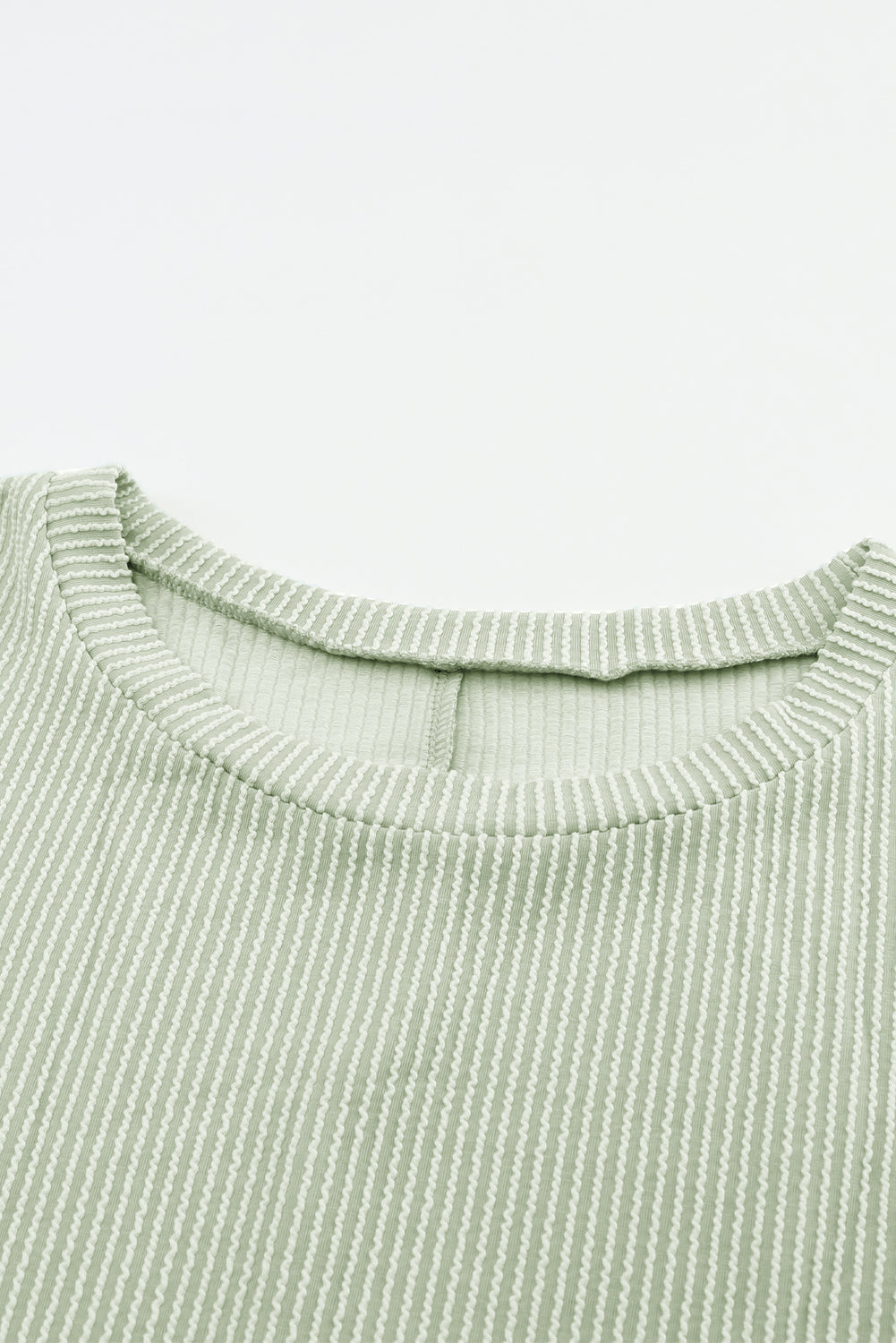 Green Ribbed Roll-tab Sleeve Chest Pocket Oversize Top