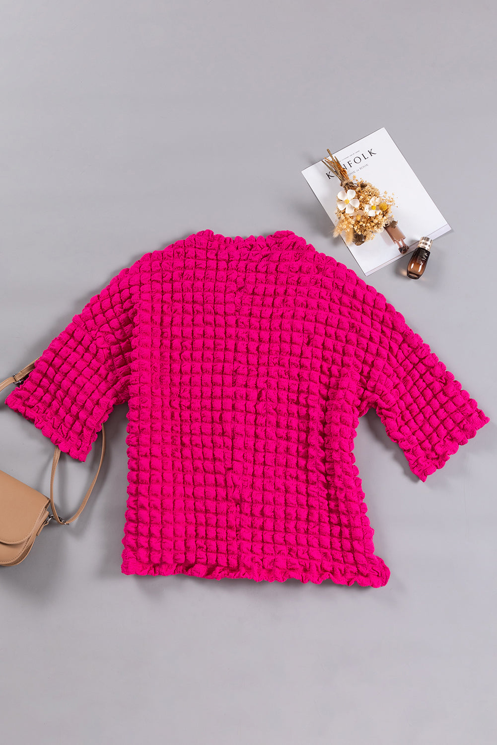 Rose Red Bubble Textured Knit Top