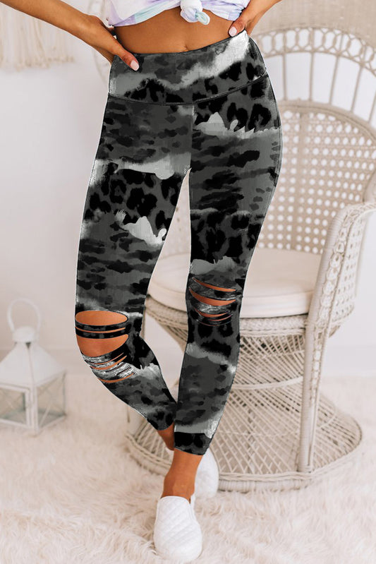 Leopard Animal Print Ripped Knee Leggings