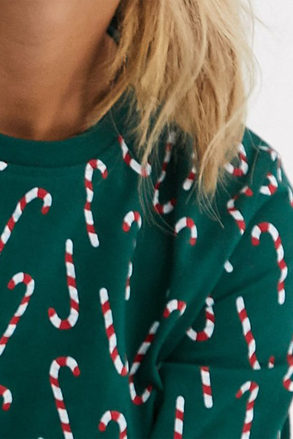 Green Christmas Candy Cane Printed Top and Pants Lounge Set