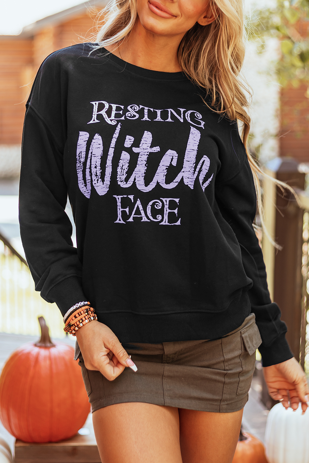 Black RESTING Witch FACE Graphic Pullover Sweatshirt